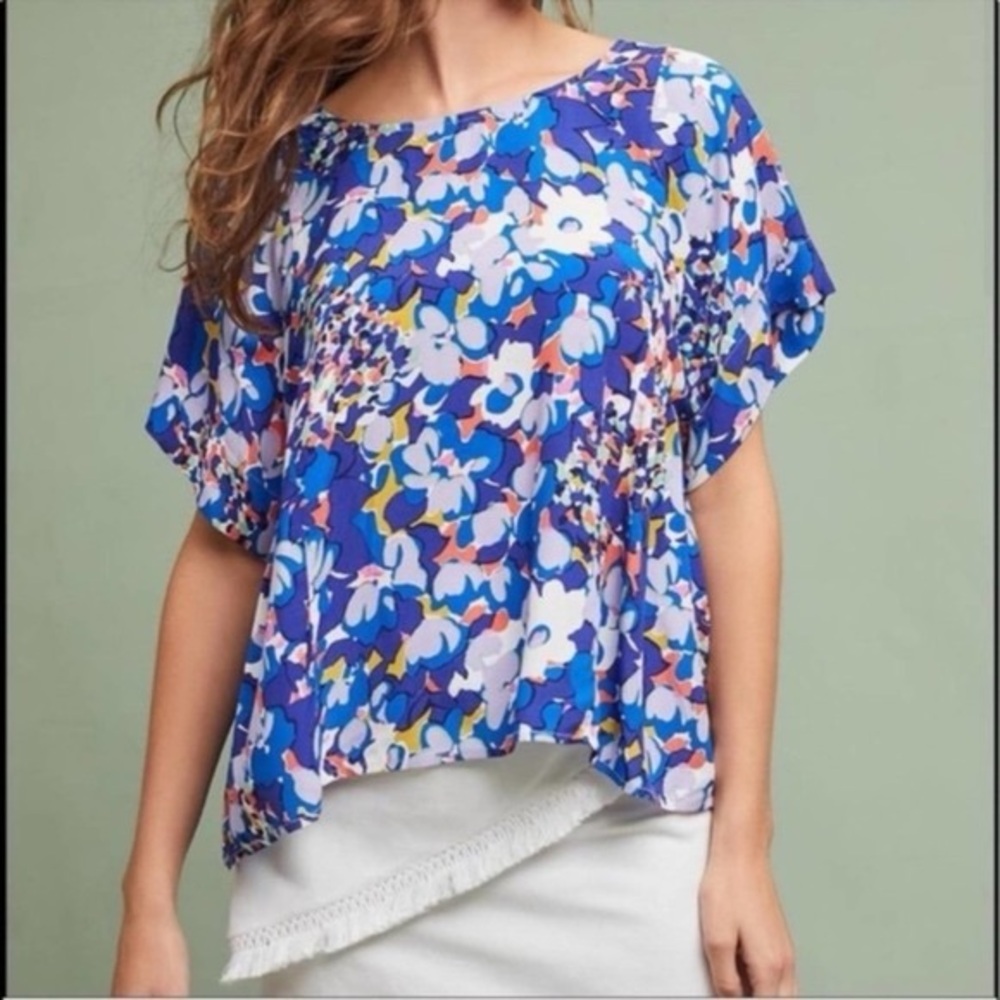 MAEVE Anthropologie Milla Blue Floral Short Sleeve Top size S - Picture 1 of 5